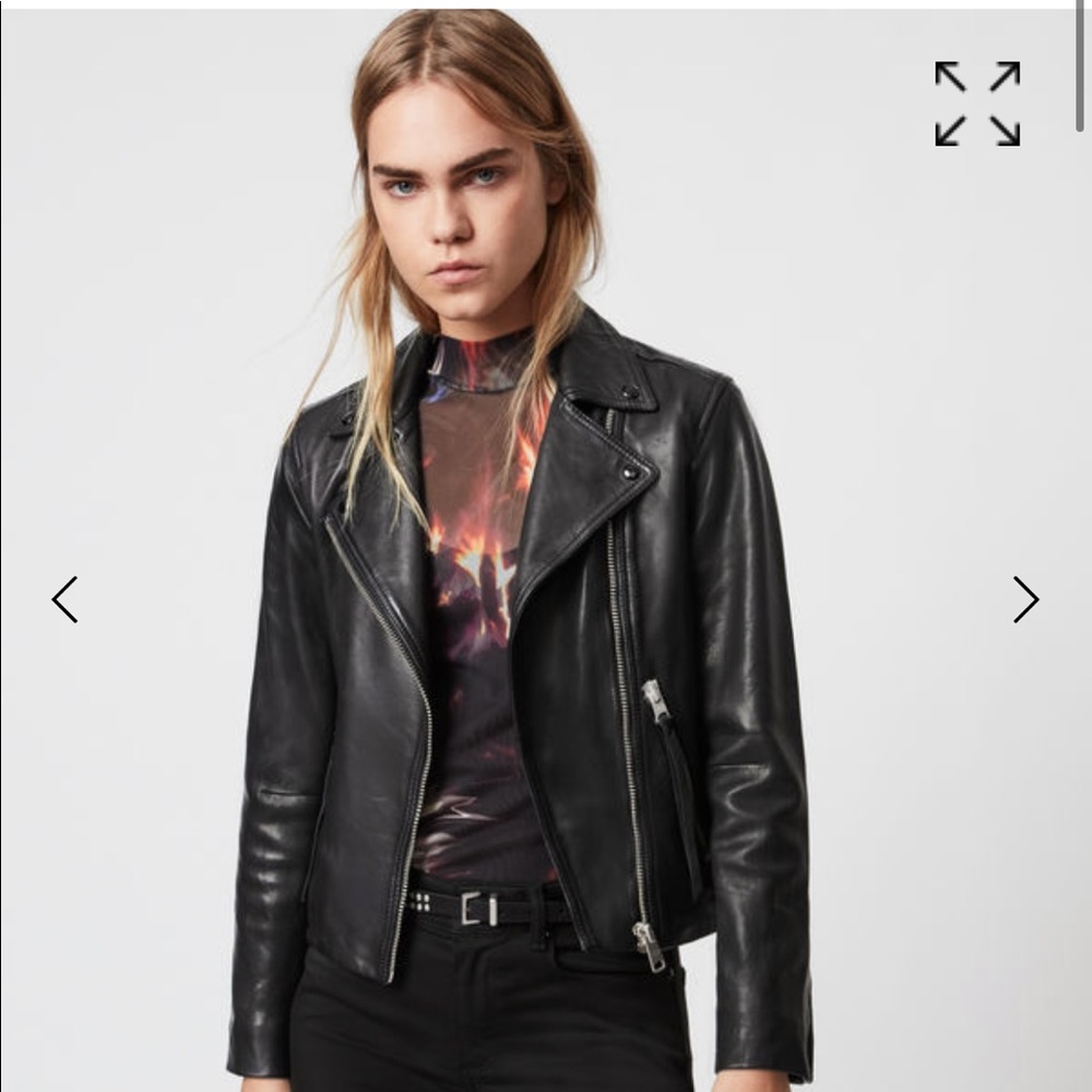All Saints leather cropped biker jacket